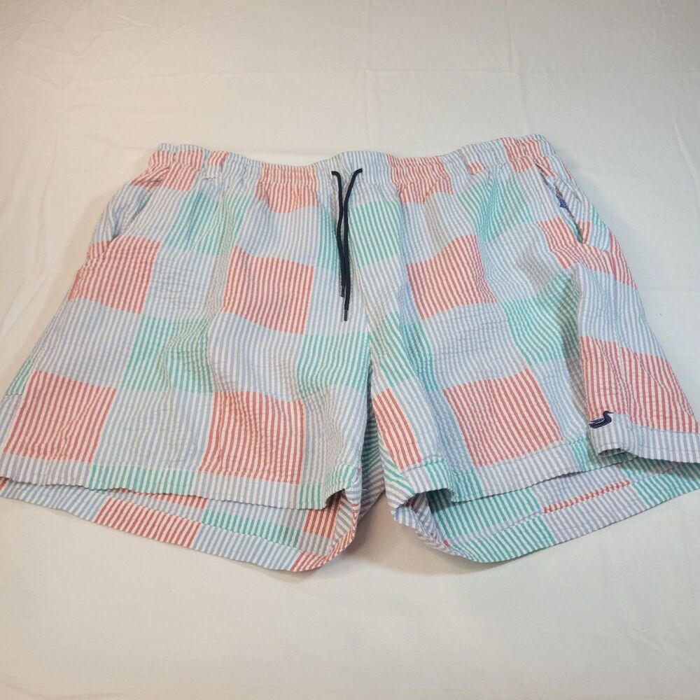 Southern Marsh L Dockside Swim Trunks Mens Multi Color Seersucker Patchwork